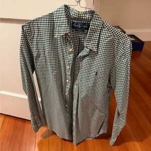Ralph Lauren Green and White Checkered Men's Shirt Size M. Slim Fit.